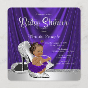 Invitation Ethnic Purple Ballerina Silver Shoe Baby shower