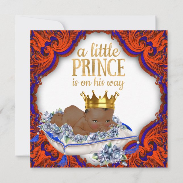 Invitation Ethnic Royal Prince Red Blue and Gold Baby shower (Devant)
