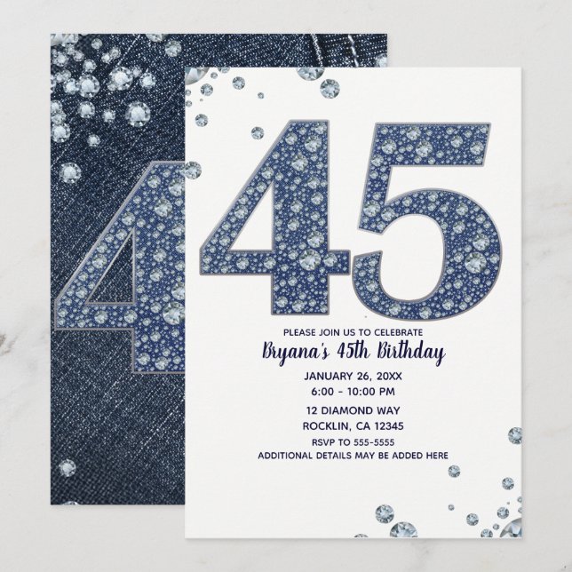 Invitation Étincelle à bille de Denim & Diamonds 45E 45 Anniv (Devant / Derrière)