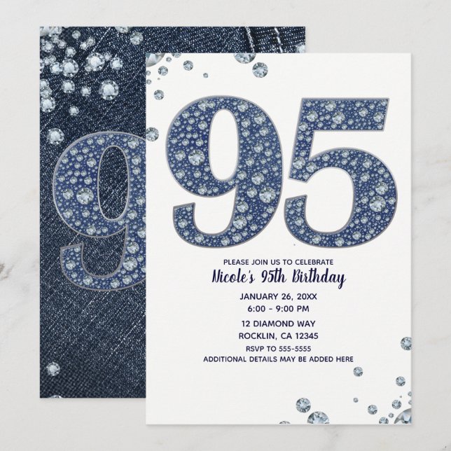 Invitation Étincelle à bille de Denim & Diamonds 95ÈME 95 Ann (Devant / Derrière)