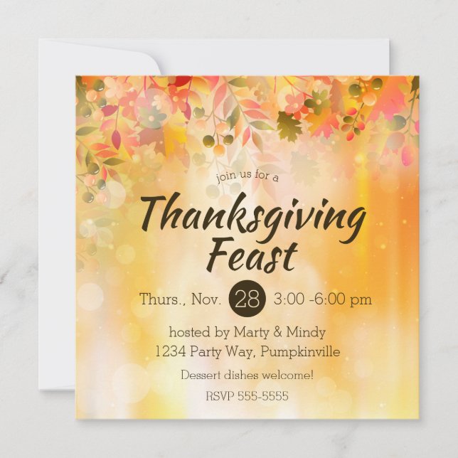 Invitation Étincelle d'automne des Feuilles de Thanksgiving (Devant)