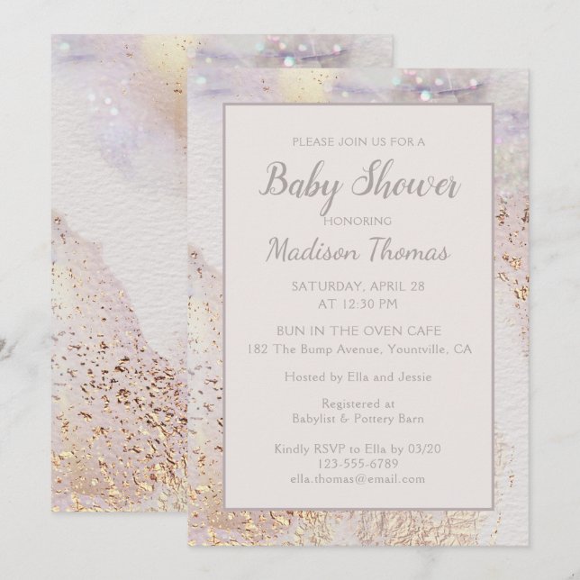 Invitation Étincelle de marbre moderne | BABY SHOWER (Devant / Derrière)