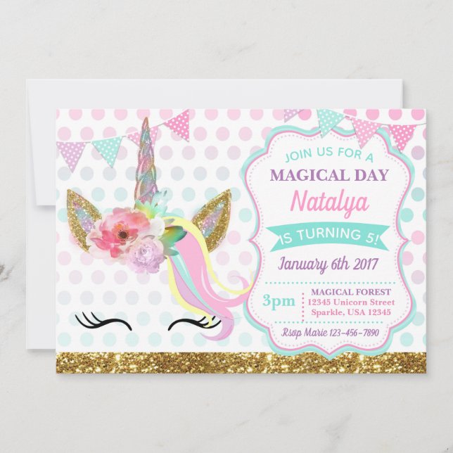 Invitation Étincelle d'invitation d'anniversaire de licorne (Devant)