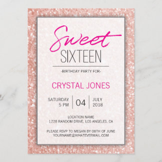 Invitation Étincelle d'or en rose Sweet sixteen