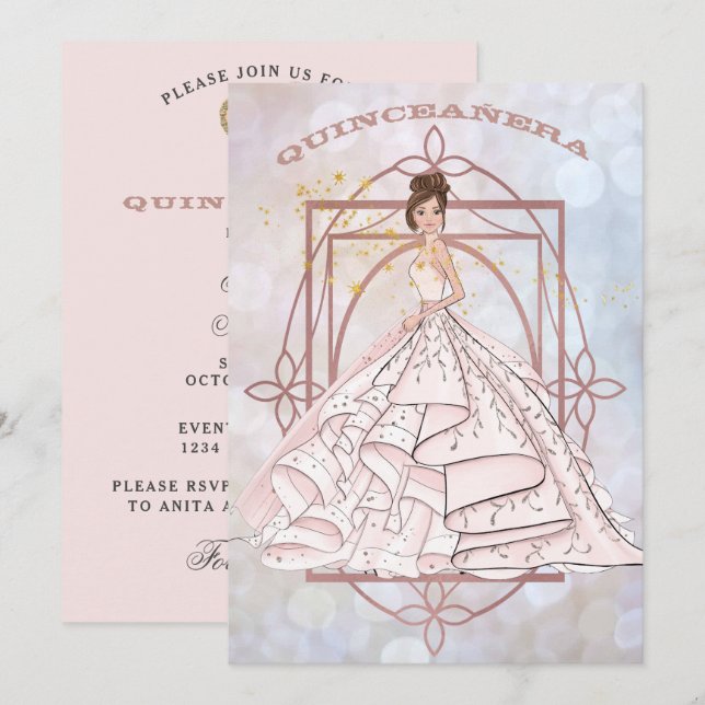 Invitation Étincelle Formelle Rose et Or Updo (Devant / Derrière)