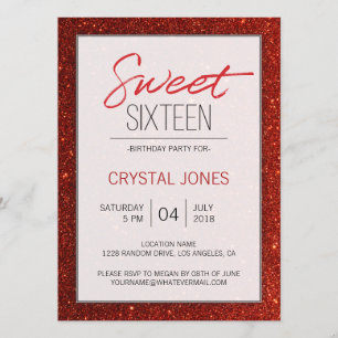 Invitation étincelle rouge Sweet sixteen