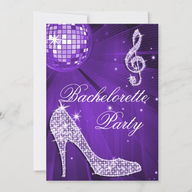 Invitation Étincelle Talons Violet Disco Bachelorette (Devant)