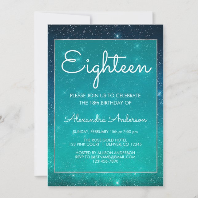 Invitation Étincelle Turquoise Sous les étoiles 18e anniversa (Devant)