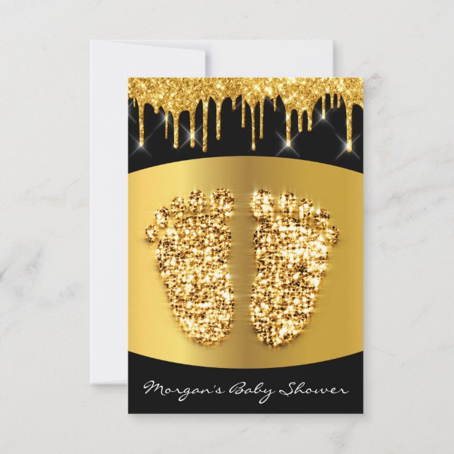 Invitation Étincelles Black Gold Royal Baby shower Pieds Garç (Dos)