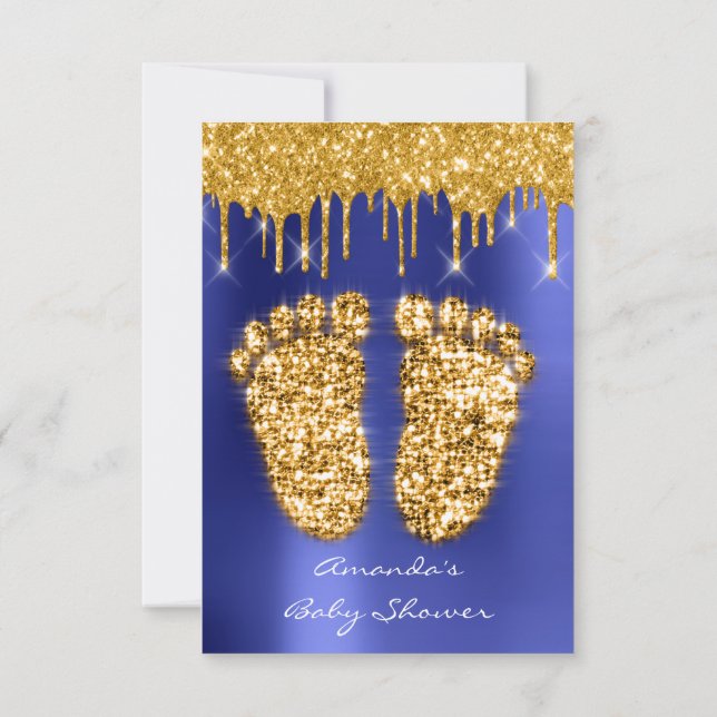 Invitation Étincelles Gold Royal Blue Baby shower Pieds (Dos)