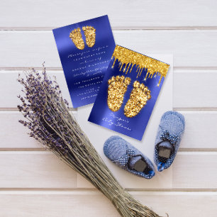 Invitation Étincelles Gold Royal Blue Baby shower Pieds Garço