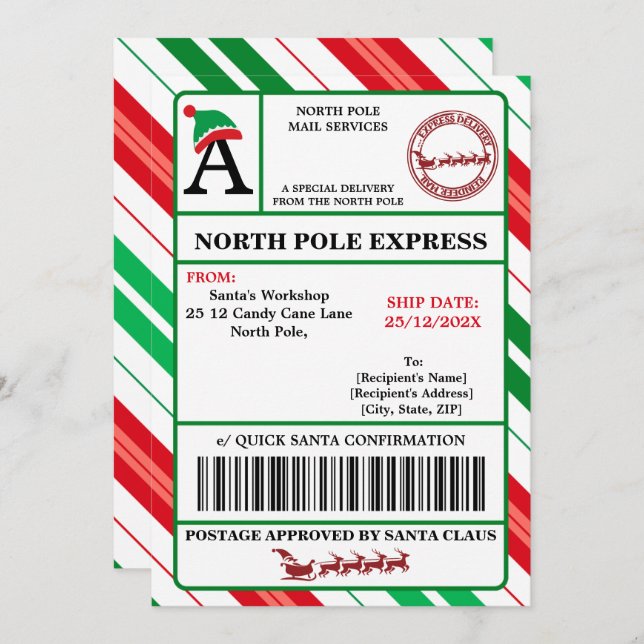 Invitation Etiqueta de envío de Papá Noel personalizable (Devant / Derrière)