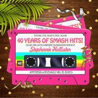 Étiquette cassette néon rose Rétro 80's pour fête