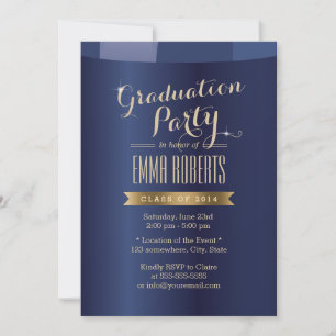 Invitation Étiquette d'or Marine Blue Graduation Party Invita