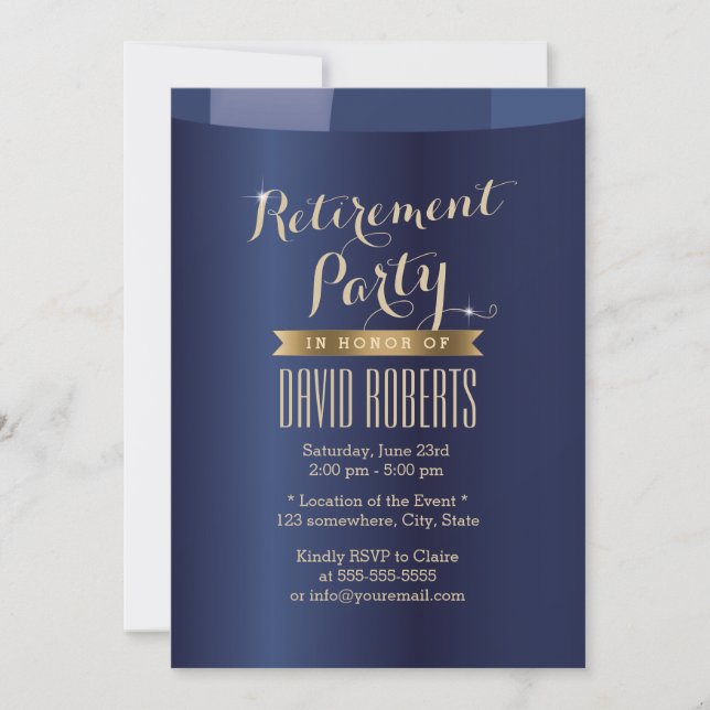 Invitation Étiquette Gold Marine Blue Retraite Party Invitati (Devant)