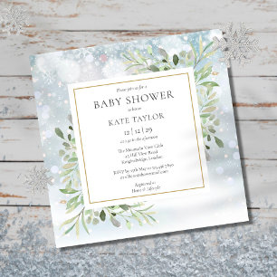 Invitation Étiquettes de Baby Shower à la Verdure Flocons de
