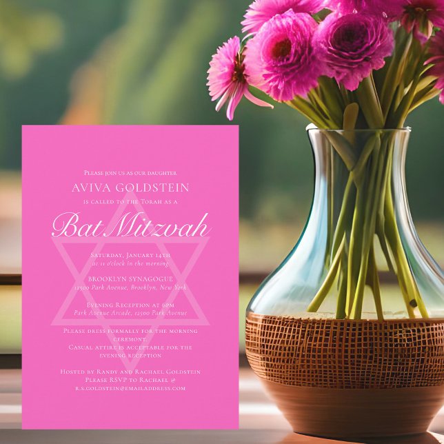 Invitation Étoile Bat mitzvah rose vif du parti David (Créateur téléchargé)