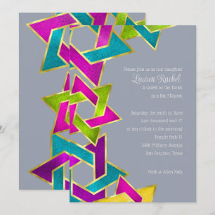 Invitation Étoile colorée bat mitzvah de David sur n'importe