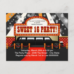 Invitation Étoile de cinéma fête d'anniversaire Sweet 16 en l