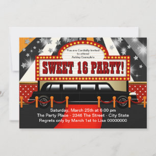 Invitation Étoile de cinéma fête d'anniversaire Sweet 16 en l