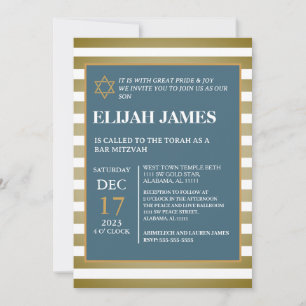 Invitation Étoile de David Bar Mitzvah élégante moderne bleu 