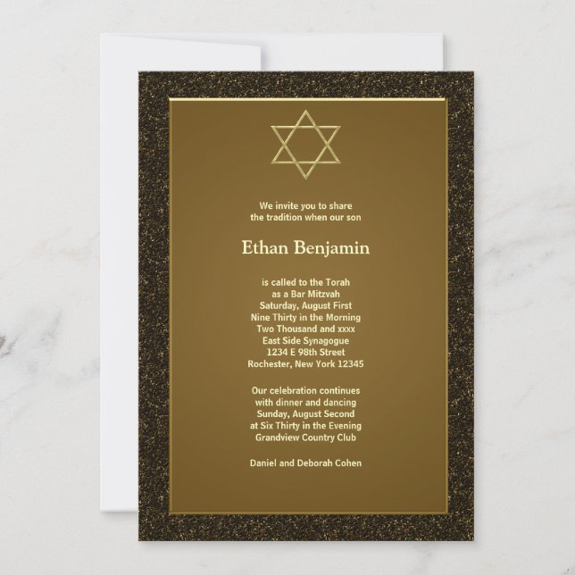 Invitation Étoile de David Bar Mitzvah or noir (Devant)