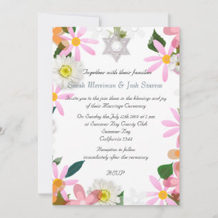 Invitation Étoile de David chuppah floral mariage juif