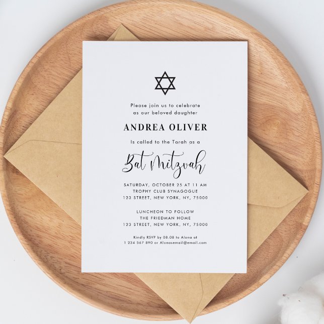 Invitation Étoile de David de la Bat Mitzvah élégante écritur (Créateur téléchargé)