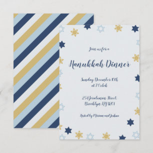 Invitation Étoile de David Dîner Hanoukka bleu et or