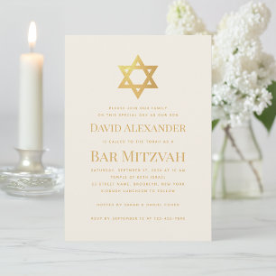 Invitation Étoile de David en or simple Bar ou Bat Mitzvah Iv
