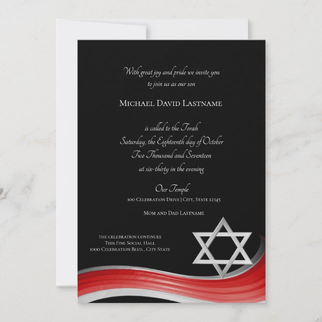 Invitation Étoile de David Gradient Red Bar Mitzvah (Devant)