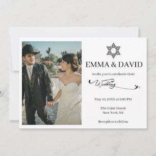 Invitation Étoile de David Mariage Juif Moderne Minimaliste