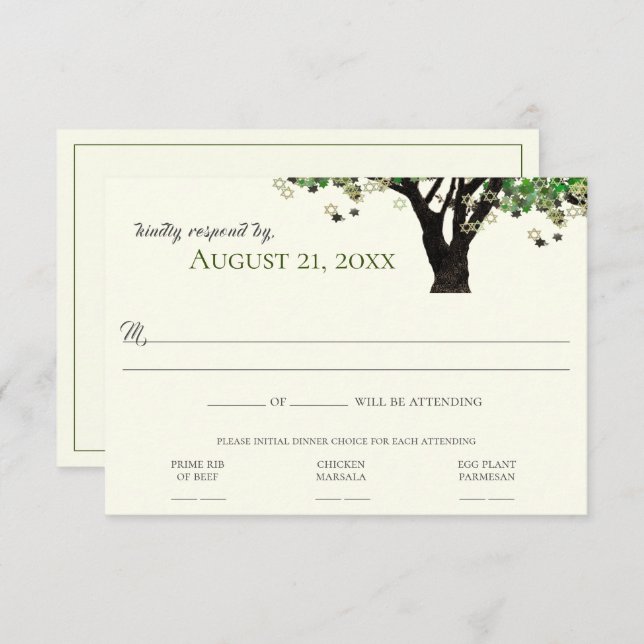 Invitation Étoile de David Mitzvah RSVP encadrée par un arbre (Devant / Derrière)