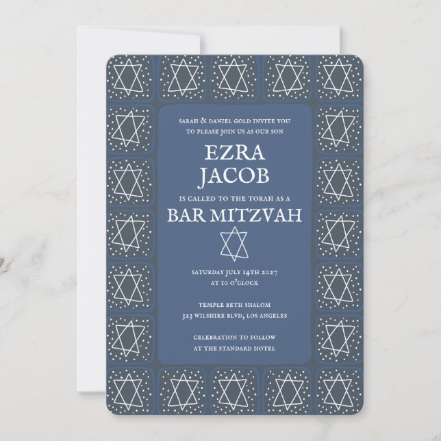 Invitation Étoile de David Tiles Custom Bar Mitzvah B'nai Bat (Devant)