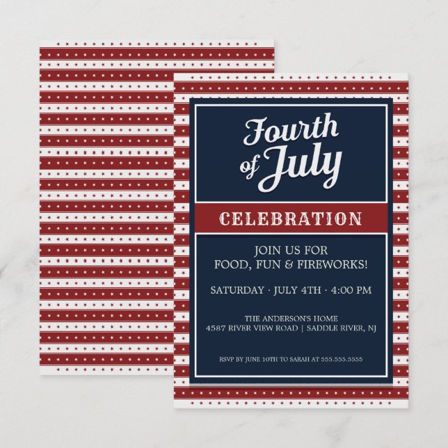 Invitation Étoile de fête du quatrième juillet (Devant / Derrière)