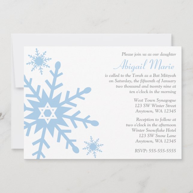 Invitation Étoile de flocon de neige bleu de David Bat mitzva (Devant)