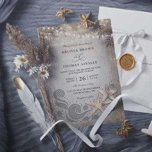Invitation Étoile de mer dorée Mariage tropical chic code QR