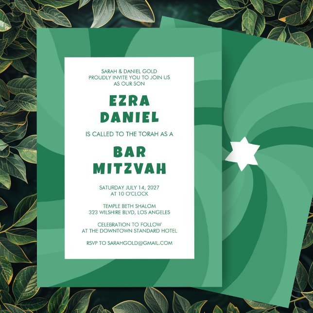 Invitation Étoile de tournage moderne de David Bat mitzvah de (Modern Swirl Star of David Custom Bar Bat Bnai Mitzvah Invitation
)