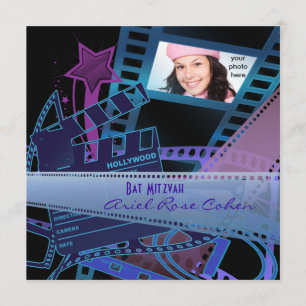 Invitation Étoile d'Hollywood photo violette Bat Mitzvah