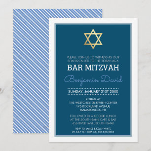 Invitation ETOILE D'OR DAVID bar mitzvah moderne simple bleu