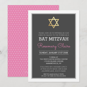 Invitation ÉTOILE D'OR DAVID bat mitzvah moderne gris rose