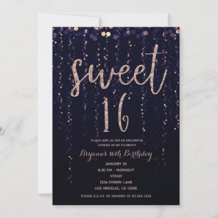 Invitation Étoile enchantée Lumière Purple & Gold Sweet 16 pa