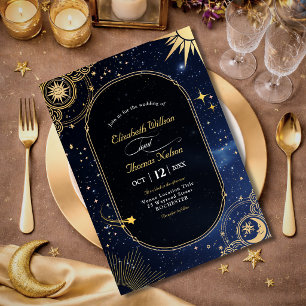 Invitation Étoile filante bleue Mariage céleste du soleil et