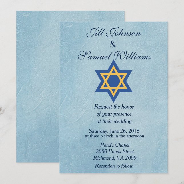 Invitation Étoile juive de David Mariage (Devant / Derrière)