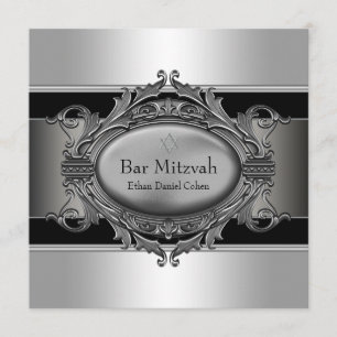 Invitation Étoile noire d'argent de David Bar Mitzvah