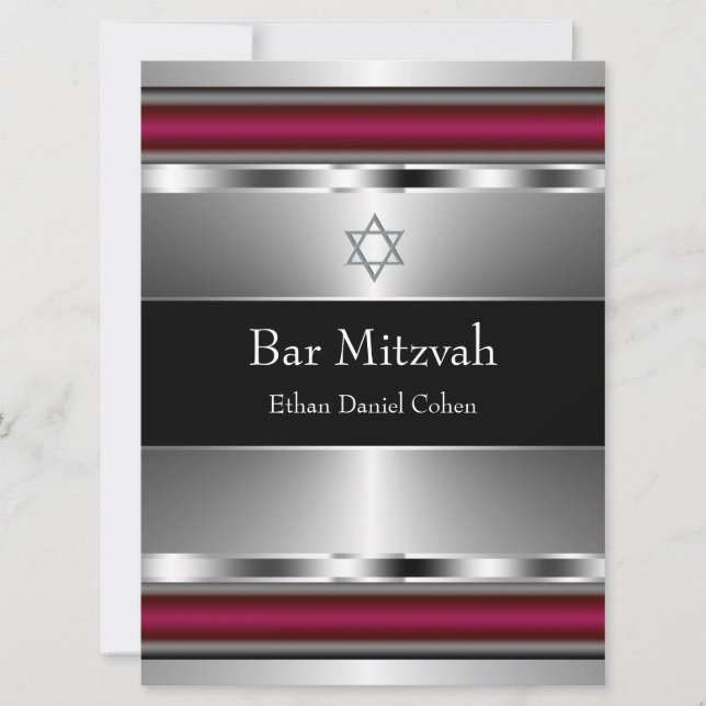 Invitation Étoile noire rouge de David Bar Mitzvah (Devant)