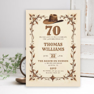 Invitation Étoile occidentale rustique vintage Cowboy 70e ann