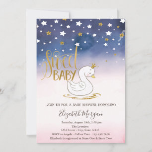 Invitation Étoile Pailletée Or, Baby Shower Cygne