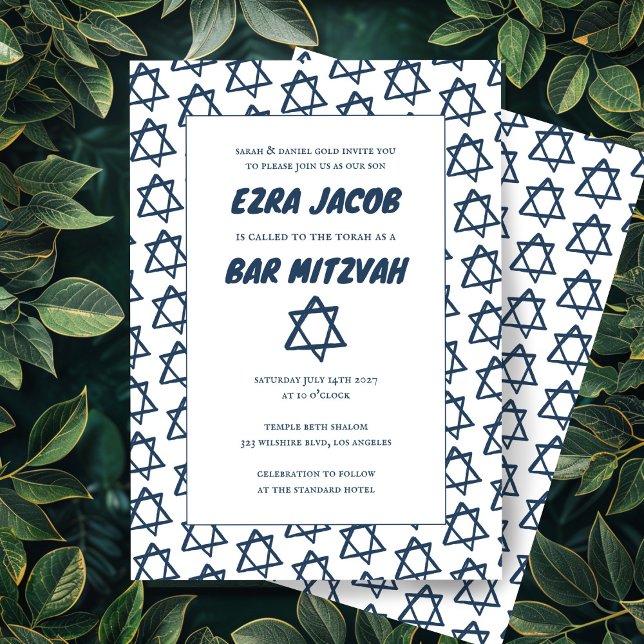 Invitation Étoile simple de David Custom B'nai Bat Bar Mitzva (Simple Star of David Custom B'nai Bat Bar Mitzvah Invitation
Blue White Minimalist)