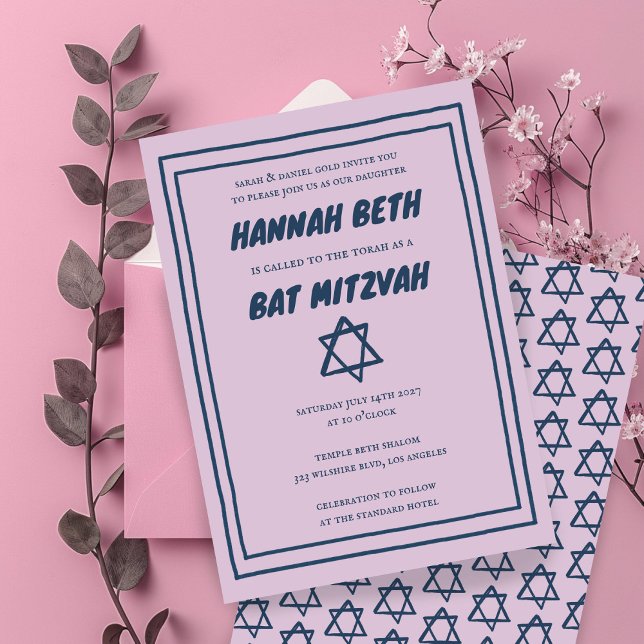 Invitation Étoile simple de David Custom B'nai Bat Bar Mitzva (Simple Star of David Custom B'nai Bat Bar Mitzvah Invitation
)